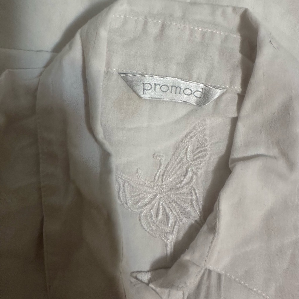 Promod Ivory Blouse with Butterfly Embroidery